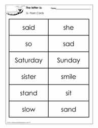 Word Wall Words for the Letter S